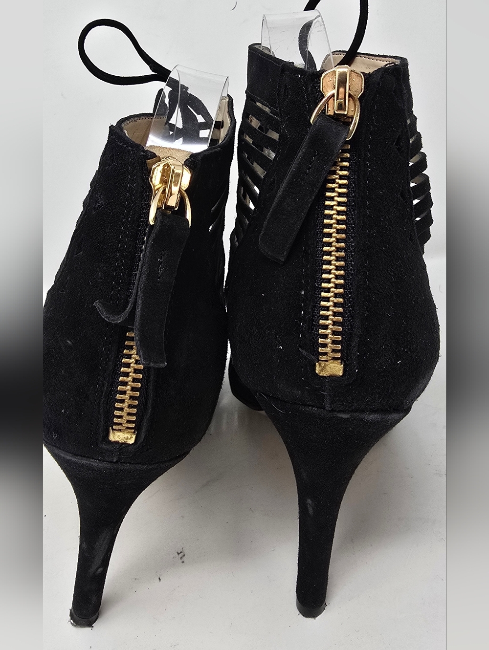 Nine West women 9 black lace up cutout peep toe suede heels, dark fairy, gothic - Picture 6 of 9